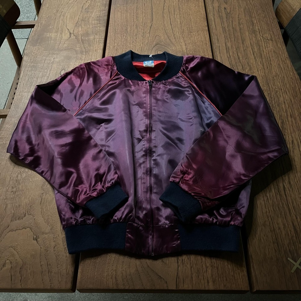 Vintage Disney Mickey Sorcerer Jacket Mens Large Burgundy Satin Bomber 80s